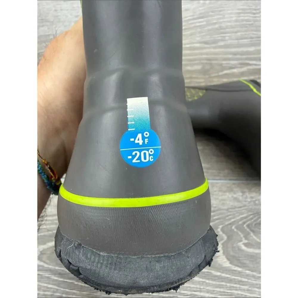 Bogs Waterproof-4f Slushie Web Geometric  Little Boy Sz 13 Gray Green Rain Boots